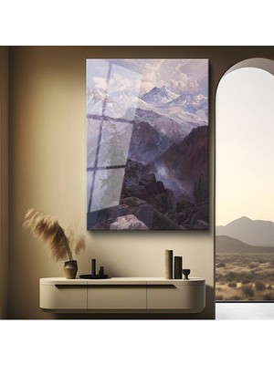 TosbArt Albert Bierstadt Karlı Dağ Kış Manzarası Temperli Cam Tablo Sanat Tablosu Dekoratif Tablo