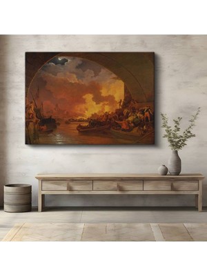 TosbArt Philip James De Loutherbourg Büyük Yangın Şehir Manzarası Kanvas Tablo Ressam Tablosu