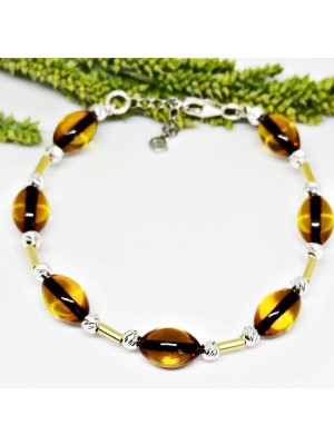 Lilahgümüştr Gümüş Kehribar Sarı Otantik Bileklik