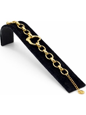 Pangu Kalp Halka Detaylı Altın Renk Çelik Bileklik