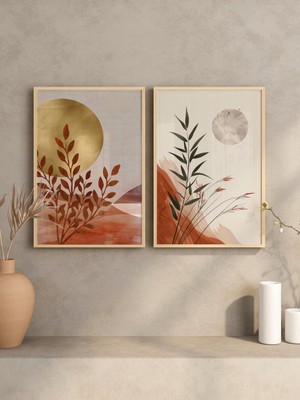 AR AJANS KANVAS TABLO Güneş & Ay Botanik Seti 2lü Set Çerçevesiz Mdf Tablo