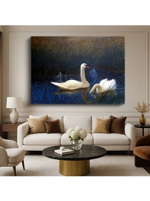 TosbArt Bruno Liljefors Swans Kuğular Doğa Resmi Kanvas Tablo Sanat Tablosu Ressam Tablosu