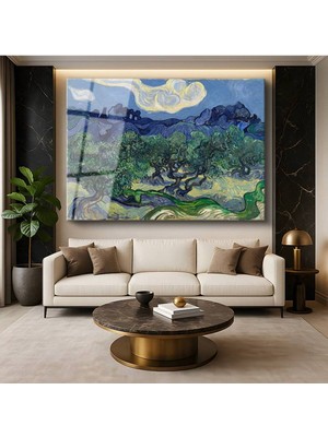 TosbArt Vincent Van Gogh Zeytin Ağaçları Akdeniz Doğası Temperli Cam Tablo Sanat Tablosu Dekoratif Tablo