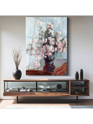 TosbArt Claude Monet Sarı Krizantem Çiçekleri Temperli Cam Tablo Sanat Tablosu Dekoratif Tablo