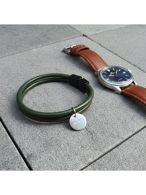 Vaoov Kişiye Özel Isimli Yeşil Deri Bileklik