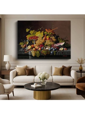 TosbArt Severin Roesen Meyveler Şarap Kadehi Natürmort Sanatı Kanvas Tablo Ressam Tablosu