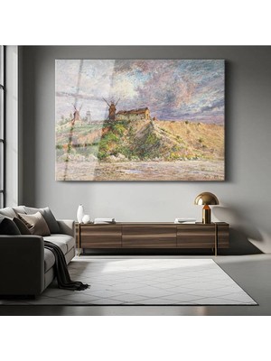 TosbArt Ferdinand Perrot Tepedeki Değirmenler Kırsal Manzarası Temperli Cam Tablo Sanat Tablosu