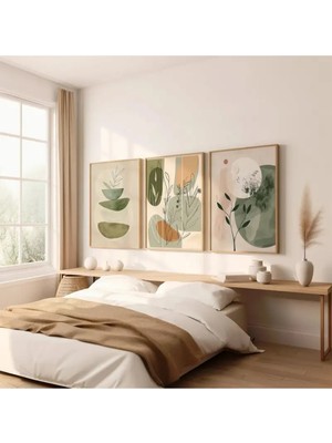 PremiumPort Modern 3'lü Ahşap Çerçeveli Uv Baskı Soyut Tablo Seti