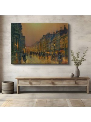 TosbArt John Atkinson Grimshaw Akşam Şehir Sokağı Manzarası Kanvas Tablo Ressam Tablosu