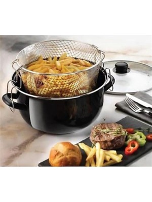 abnturk Emaye Cam Kapaklı Yanmaz Yapışmaz Çizilme Ultra Lüks Kızartma Fritöz Tencere 24 cm