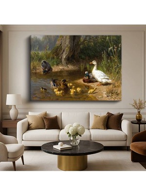 TosbArt Carl Jutz Göl Kenarı Ördekler Yavruları Doğa Resmi Kanvas Tablo Ressam Tablosu