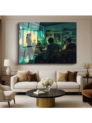 TosbArt Jeremy Mann Yeşil Oda Sohbeti Iç Mekan Resmi Temperli Cam Tablo Sanat Tablosu Dekoratif Tablo