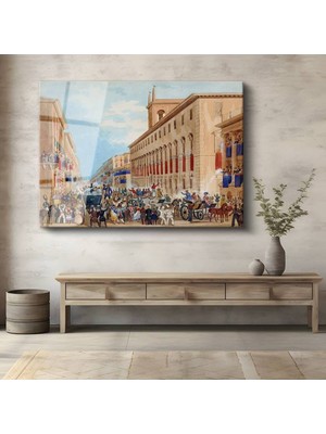 TosbArt Ippolito Caffi Venedik Karnavalı Şenlik Manzarası Temperli Cam Tablo Sanat Tablosu Dekoratif Tablo