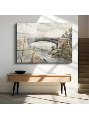 TosbArt Thomas Girtin Demir Köprü Endüstri Manzarası Temperli Cam Tablo Sanat Tablosu Dekoratif Tablo
