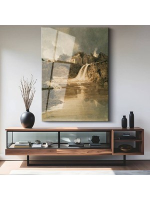 TosbArt J.m.w. Turner Taş Köprü Şelale Manzarası Temperli Cam Tablo Sanat Tablosu Dekoratif Tablo