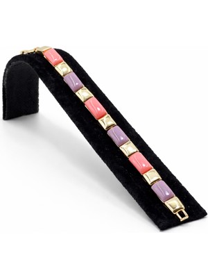 Pangu Sıralı Renkli Taş Detaylı Altın Renk Çelik Bileklik