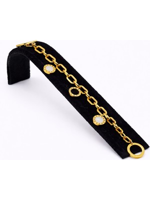 Pangu Altın Renk Yuvarlak Detaylı Zincir Çelik Bileklik