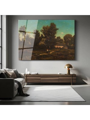 TosbArt Jean-Baptiste-Camille Corot Orman Kulübesi Doğa Temperli Cam Tablo Sanat Tablosu