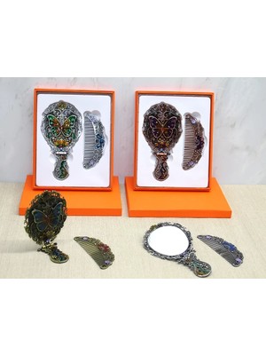 Net Damla Kelebek Katlanabilir Ayna ve Tarak Seti Orta Boy ALK4985 - Lisinya