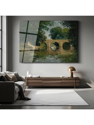 TosbArt Claude Monet Nehir Üzerinde Köprü Resmi Temperli Cam Tablo Sanat Tablosu Dekoratif Tablo