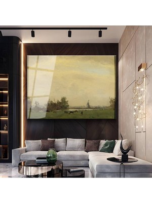 TosbArt Willem Roelofs Hollanda Kırsal Peyzaj Manzarası Temperli Cam Tablo Sanat Tablosu Dekoratif Tablo
