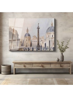 TosbArt Ippolito Caffi Roma Kilisesi Tarihi Manzara Temperli Cam Tablo Sanat Tablosu Dekoratif Tablo