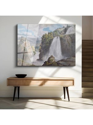 TosbArt Francis Towne Şelale Doğa Manzarası Temperli Cam Tablo Sanat Tablosu Dekoratif Tablo