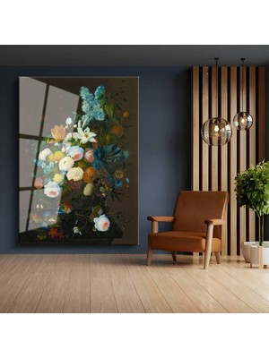 TosbArt Jan Davidsz De Heem Bahar Çiçekleri Natürmort Temperli Cam Tablo Sanat Tablosu Dekoratif Tablo