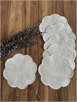 PremiumPort 6'lı Ekru Nakışlı Shiny Kokteyl Sunum Peçetesi Seti