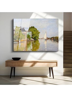 TosbArt Claude Monet Zaandam Kanalı Su Manzarası Temperli Cam Tablo Sanat Tablosu Dekoratif Tablo