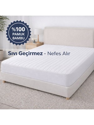 Ezgi %100 Pamuk Bambu Lastikli Çarşaf Tipi Fitted Alez 160 x 200 – Sıvı Geçirmez Yatak Koruyucu