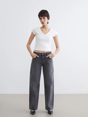 LC Waikiki Gri Wideleg Kadın Jean Pantolon  (S6)