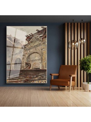 TosbArt Richard Parkes Bonington Yıkılan Saray Harabe Temperli Cam Tablo Sanat Tablosu Dekoratif Tablo
