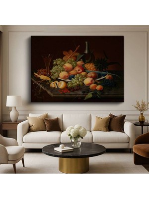 TosbArt Johann Wilhelm Preyer Şeftali Üzüm Natürmort Resmi Kanvas Tablo Ressam Tablosu