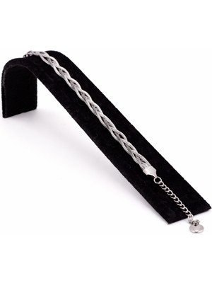 Pangu Kalın Halka Zincir Gümüş Renk Çelik Bileklik