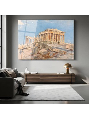 TosbArt Edward Dodwell Parthenon Tapınağı Antik Resmi Temperli Cam Tablo Sanat Tablosu Dekoratif Tablo