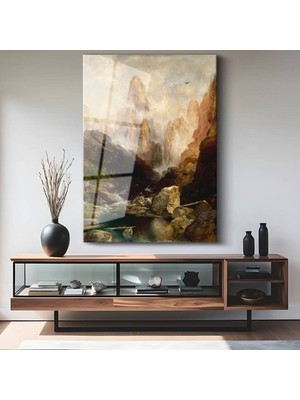 TosbArt Thomas Moran Sisli Vadi Doğa Manzarası Temperli Cam Tablo Sanat Tablosu Dekoratif Tablo