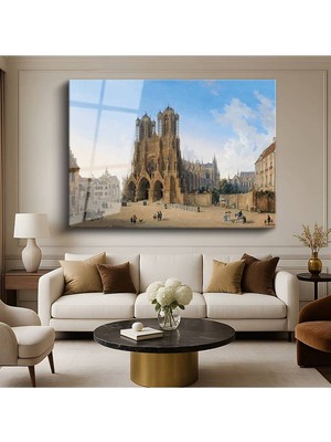 TosbArt Domenico Quaglio Reims Katedrali Gotik Mimari Temperli Cam Tablo Sanat Tablosu Dekoratif Tablo