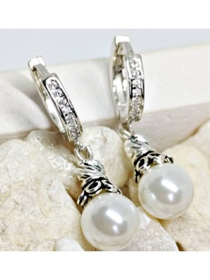 Lilahgümüştr 925 Ayar Gümüş Yuvarlak Inci Küpe