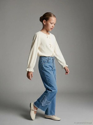 LC Waikiki Siyah Wideleg Kız Çocuk Jean Pantolon  (S6)