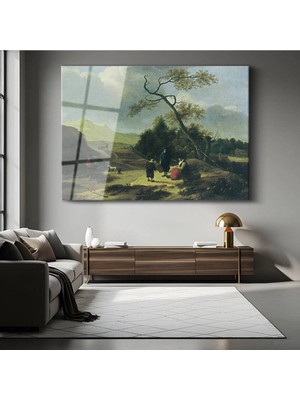TosbArt Jan Van Goyen Kırsal Yol Yolcular Resmi Temperli Cam Tablo Sanat Tablosu Dekoratif Tablo