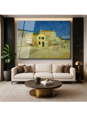 TosbArt Vincent Van Gogh Arles Sarı Ev Kırsal Mimari Temperli Cam Tablo Sanat Tablosu Dekoratif Tablo