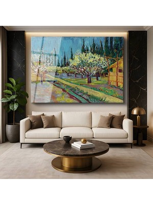TosbArt Vincent Van Gogh Çiçek Açan Meyve Bahçesi Bahar Temperli Cam Tablo Sanat Tablosu