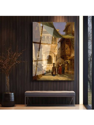 TosbArt David Roberts Kahire Tarihi Sokağı Temperli Cam Tablo Sanat Tablosu Dekoratif Tablo