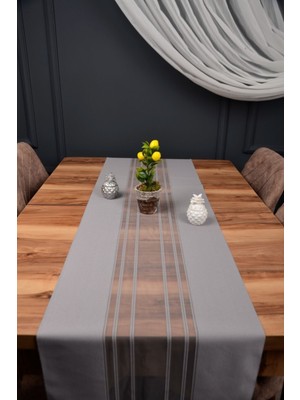 PremiumPort Gri Çizgili Lazer Kesim Runner Masa Örtüsü, Şık ve Şeffaf Tasarım