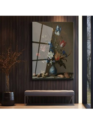 TosbArt Balthasar Van Der Ast Çiçek Deniz Kabuğu Kompozisyon Temperli Cam Tablo Sanat Tablosu
