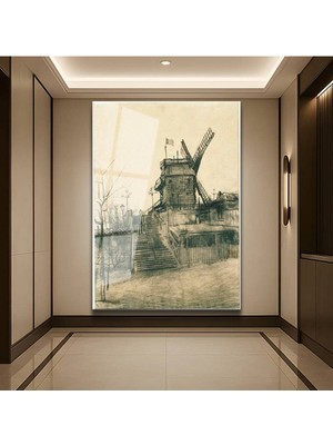TosbArt Vincent Van Gogh Le Moulin De Blute-Fin Değirmen Temperli Cam Tablo Sanat Tablosu Dekoratif Tablo