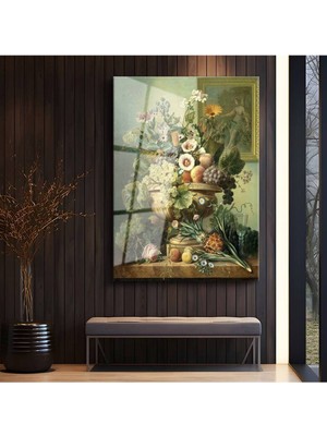 TosbArt Jan Davidsz De Heem Meyve Çiçek Natürmort Sanatı Temperli Cam Tablo Sanat Tablosu Dekoratif Tablo