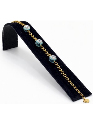 Pangu Nazar Taşlı Top Detaylı Altın Renk Çelik Bileklik