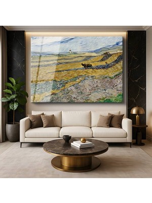 TosbArt Vincent Van Gogh Saban Süren Çiftçi Tarım Resmi Temperli Cam Tablo Sanat Tablosu Dekoratif Tablo